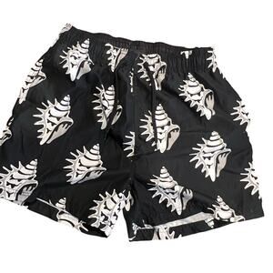 Burnside Black Conch Shell Board Shorts Swim Trunks Large